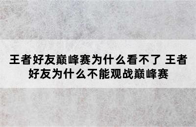 王者好友巅峰赛为什么看不了 王者好友为什么不能观战巅峰赛